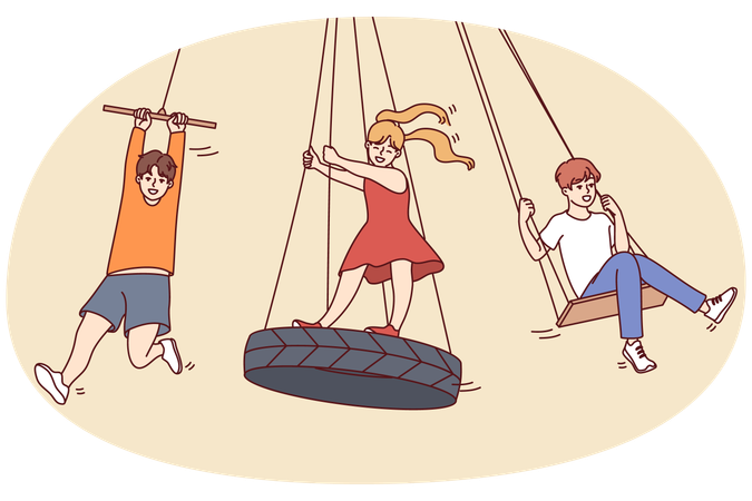 Des enfants heureux font du vélo à l'extérieur  Illustration