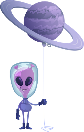 Alienígena com balão planetário  Ilustração