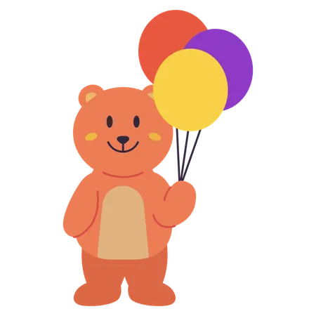 Urso segurando balão  Ilustração