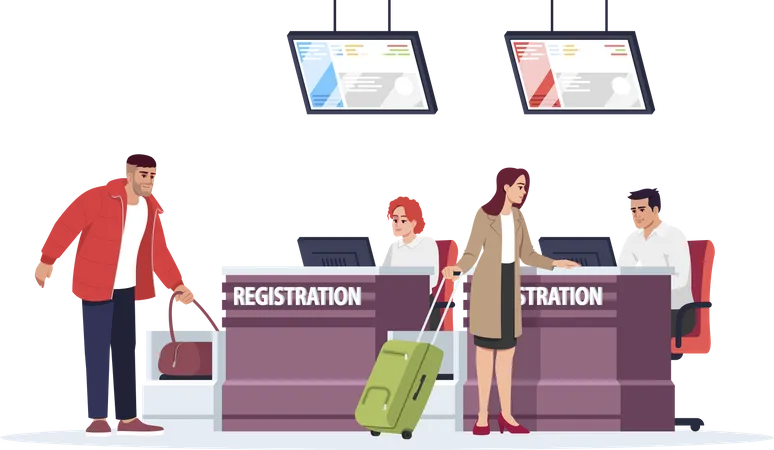 Balcão de registro de vistos de aeroporto  Ilustração