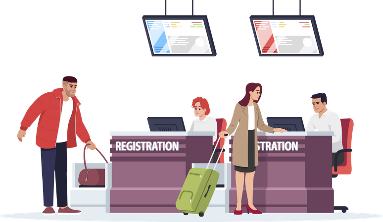 Balcão de registro de vistos de aeroporto  Ilustração