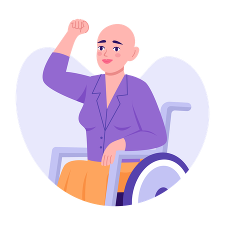 Bald woman sitting on wheelchair  Illustration
