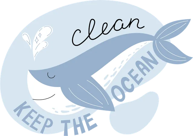 Baleine avec le message « Keep the Ocean Clean »  Illustration