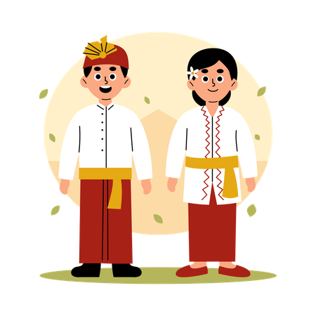 Bali Traditional Couple in Cultural Clothing  Illustration