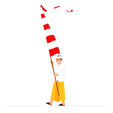 Balinese boy on hindu ritual parade to the beach to perform purification ceremony  Illustration