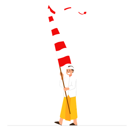 Balinese boy on hindu ritual parade to the beach to perform purification ceremony  Illustration
