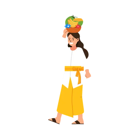 Balinese girl on hindu ritual parade  Illustration