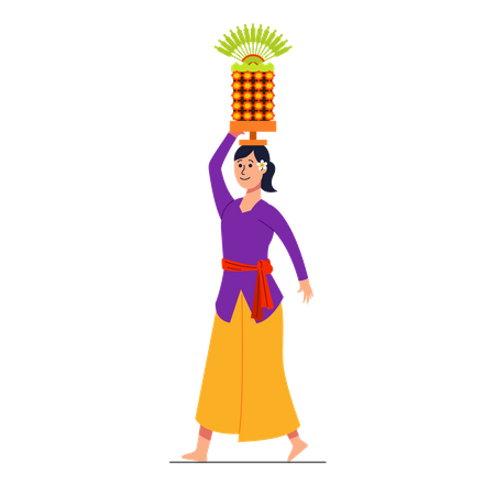 Balinese girl on hindu ritual parade  Illustration