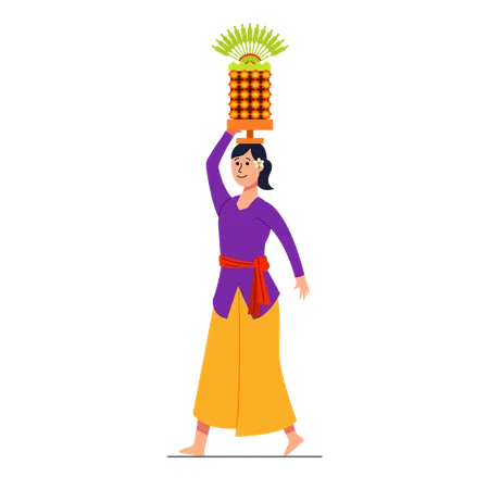 Balinese girl on hindu ritual parade  Illustration