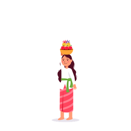 Balinese girl on hindu ritual parade  Illustration