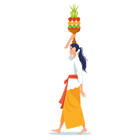 Balinese girl on hindu ritual parade  Illustration