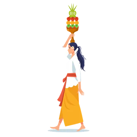 Balinese girl on hindu ritual parade  Illustration