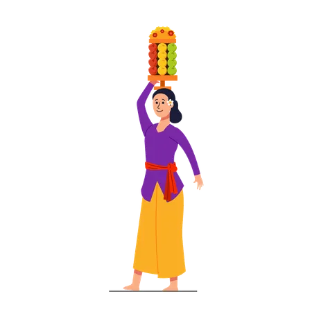 Balinese girl to perform  purification ceremony  Illustration