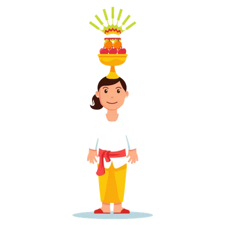 Balinese girl to perform  purification ceremony  Illustration