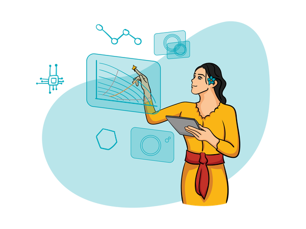 Balinese girl Working using AR tech  Illustration