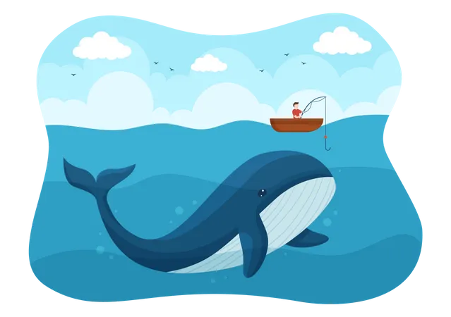 Ballena capturada por pescador  Ilustración