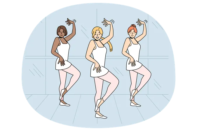 Ballerinas tanzen gemeinsam auf der Bühne  Illustration