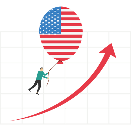 Ballon mit Symbol der Vereinigten Staaten von Amerika schwebt höher  Illustration