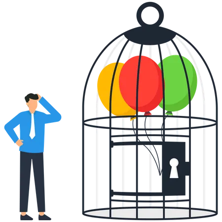 Balloons inside the cage  Illustration