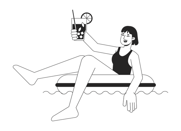 Mujer traje de baño en anillo inflable  Ilustración