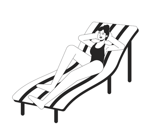Mujer en traje de baño acostada en una tumbona  Ilustración