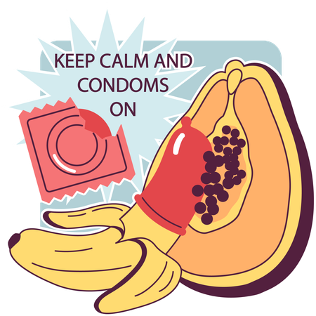 Banana and papaya using condom  Illustration