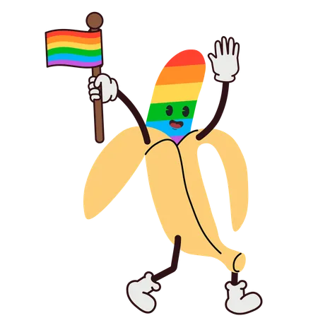 바나나는 LGBTQ 깃발을 들고 있다  일러스트레이션