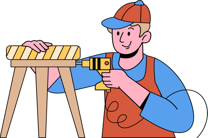 Carpinteiro fazendo banquinho  Ilustração