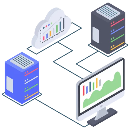 Conectividade e análise do servidor de banco de dados em nuvem  Ilustração
