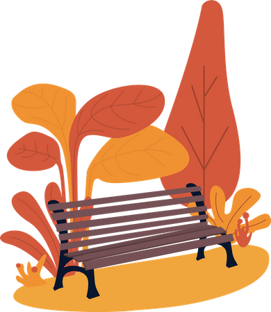 Banco de madera rodeado de otoño  Ilustración
