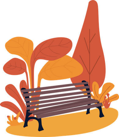Banco de madera rodeado de otoño  Ilustración