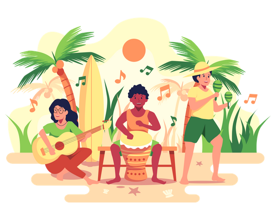 Band Performing at beach  Illustration