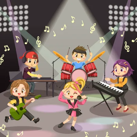 Band Performing On Concert  Illustration