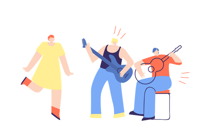 Banda de chicos tocando la guitarra  Ilustración