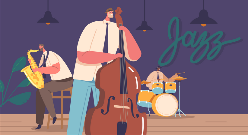 Banda de jazz en el escenario  Ilustración