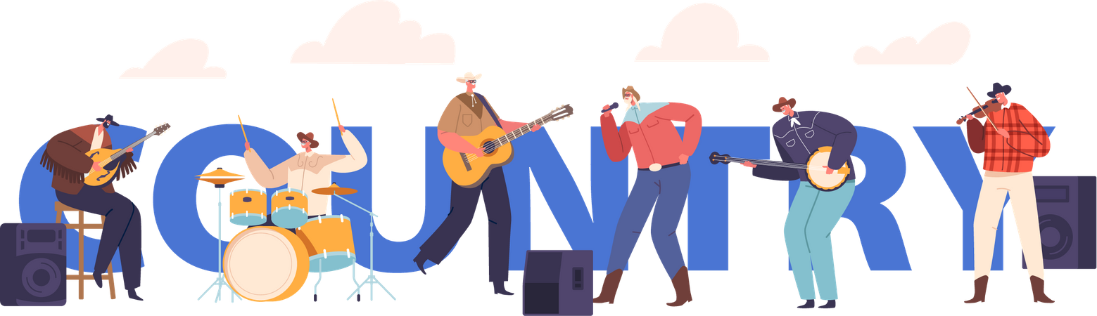 Banda talentosa de música country criando melodias emocionantes  Ilustração
