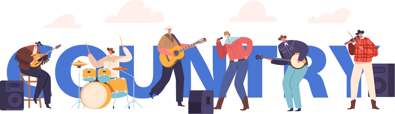 Banda talentosa de música country criando melodias emocionantes  Ilustração