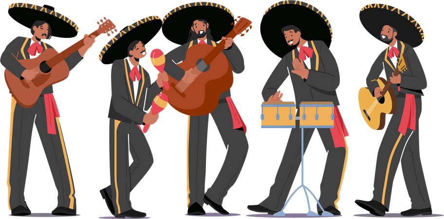 Banda de Músicos Mexicanos actuando en el escenario  Ilustración