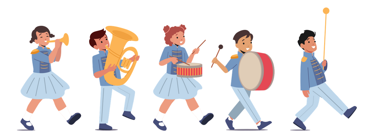 Banda infantil marchando em desfile  Ilustração