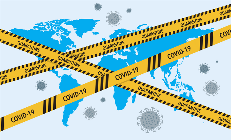 Bande de barrière de verrouillage du virus Corona sur un monde  Illustration