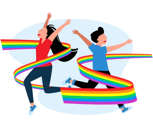 Gays E Lesbicas LGBT Com Bandeiras De Arco Iris Ilustracao De Amor De Orgulho Vetor De Demonstracao De Liberdade Homossexual E Transgenero Lgbtq Ilustração