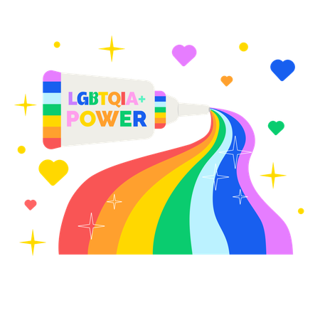 Bandeira do Orgulho LGBTQIA+ com Mensagem de Poder  Ilustração
