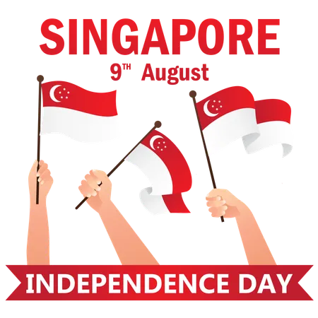 Bandeiras nacionais de Singapura à mão  Ilustração