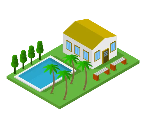 Bangalô com piscina  Ilustração