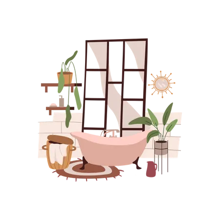 Banheiro com banheira relaxante  Ilustração