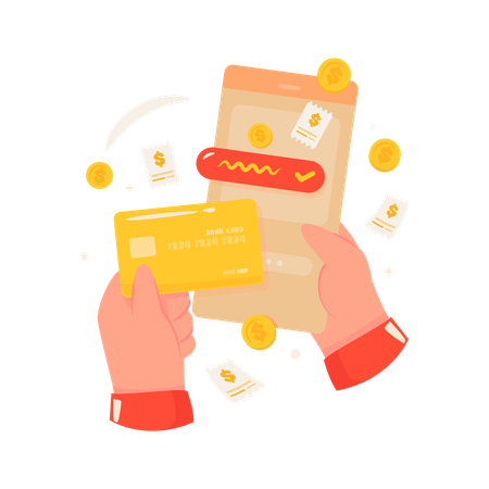 Bank card payment using mobile  Illustration