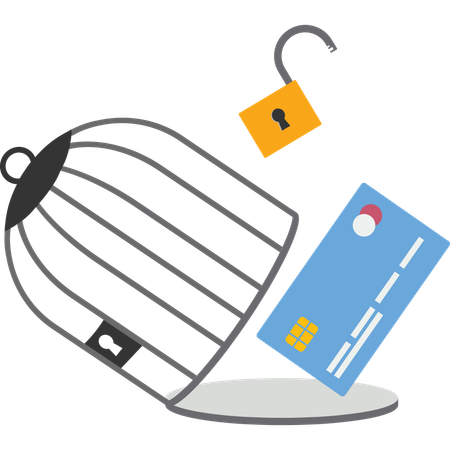 Bank card with key free himself from cage  Illustration