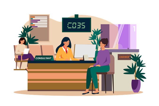 Bank Consultant Working With Customers  Illustration
