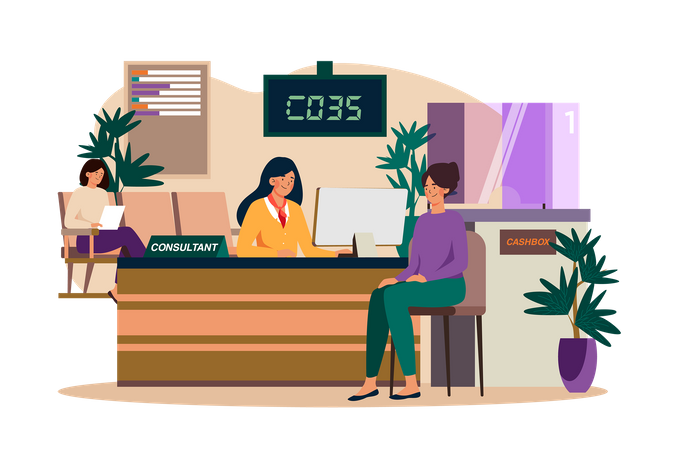 Bank Consultant Working With Customers  Illustration