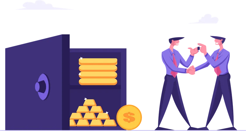 Bank employee giving key of bank locker  Illustration